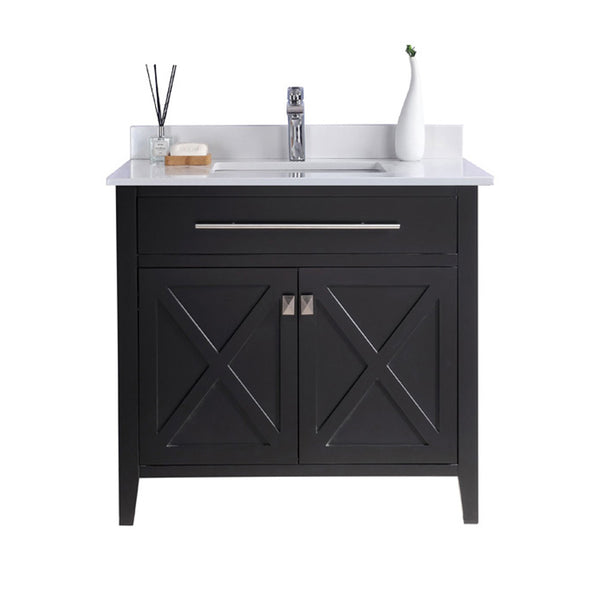 Wimbledon 36 Espresso Bathroom Vanity with White Quartz Countertop