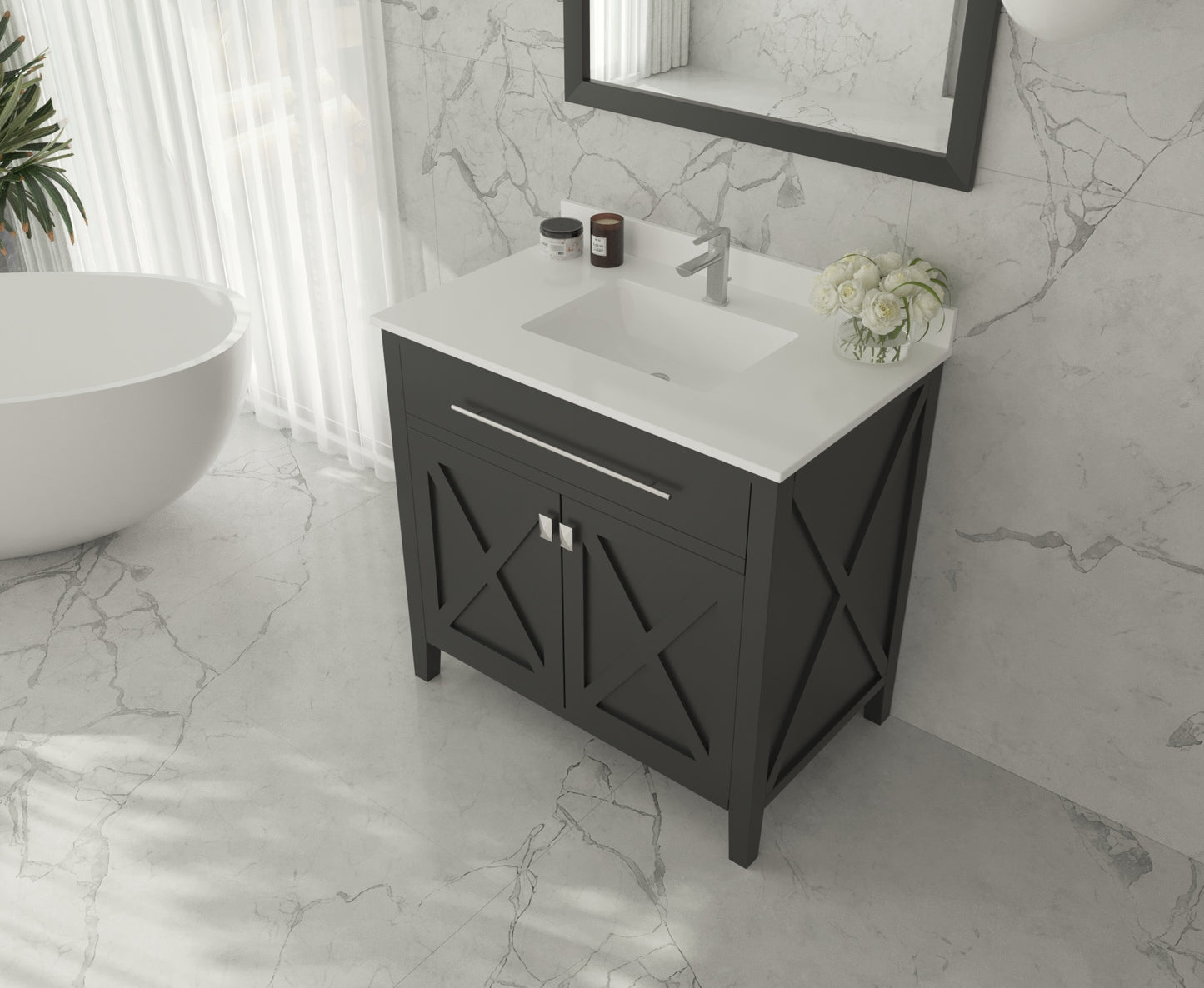 Wimbledon 36" Espresso Bathroom Vanity with White Quartz Countertop