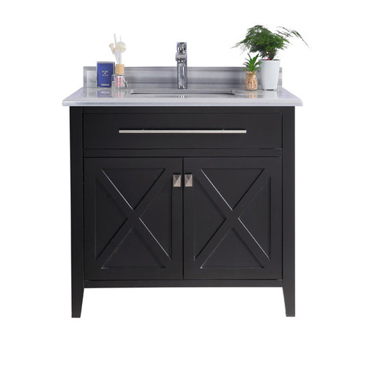 Wimbledon 36" Espresso Bathroom Vanity with White Stripes Marble Countertop