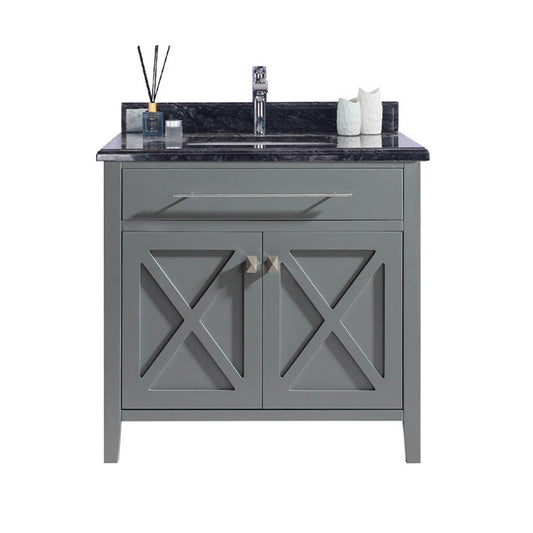 Wimbledon 36" Grey Bathroom Vanity with Black Wood Marble Countertop