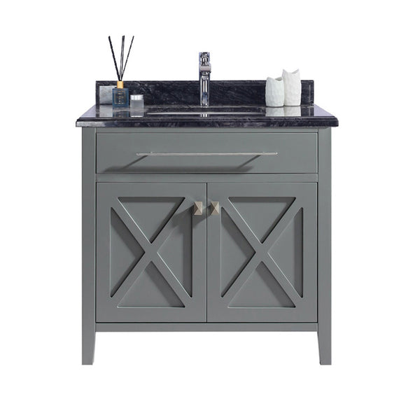 Wimbledon 36 Grey Bathroom Vanity with Black Wood Marble Countertop