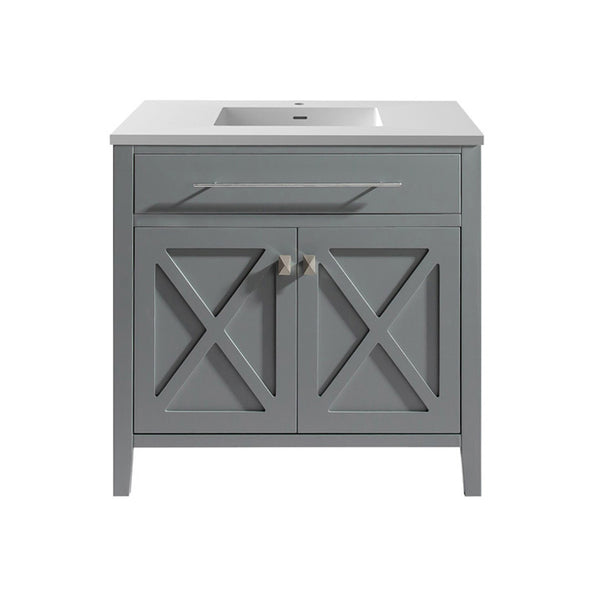 Wimbledon 36 Grey Bathroom Vanity with Matte White VIVA Stone Solid Surface Countertop