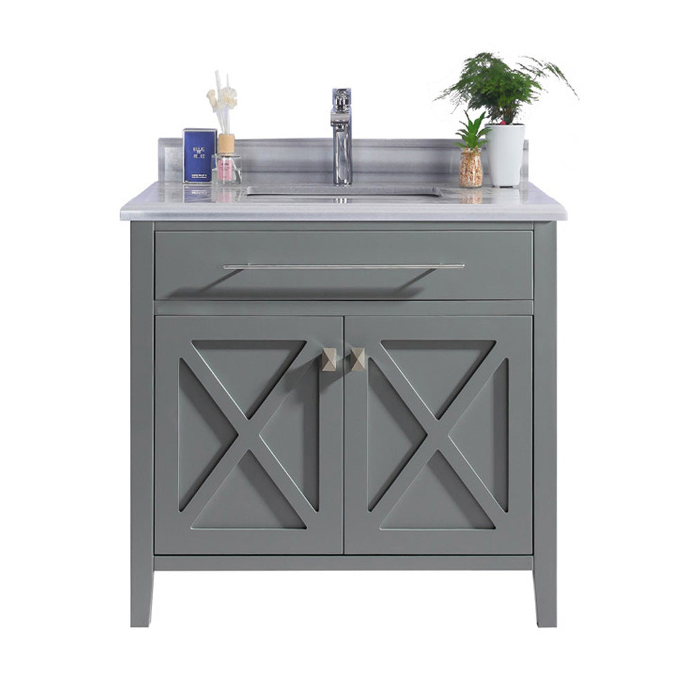 Wimbledon 36" Grey Bathroom Vanity with White Stripes Marble Countertop