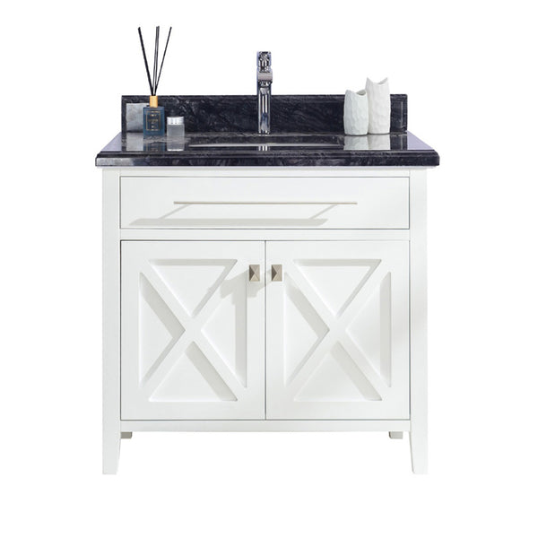 Wimbledon 36 White Bathroom Vanity with Black Wood Marble Countertop