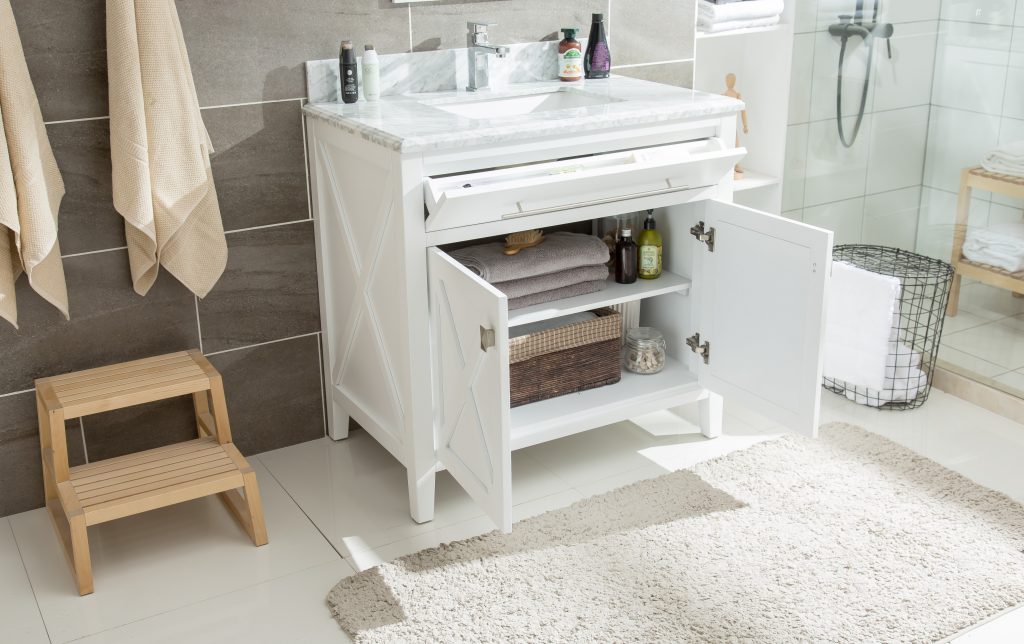 Wimbledon 36" White Bathroom Vanity with Black Wood Marble Countertop