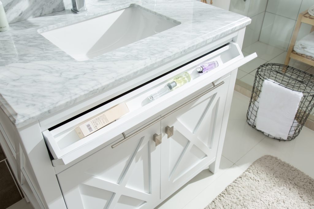 Wimbledon 36" White Bathroom Vanity with Matte White VIVA Stone Solid Surface Countertop