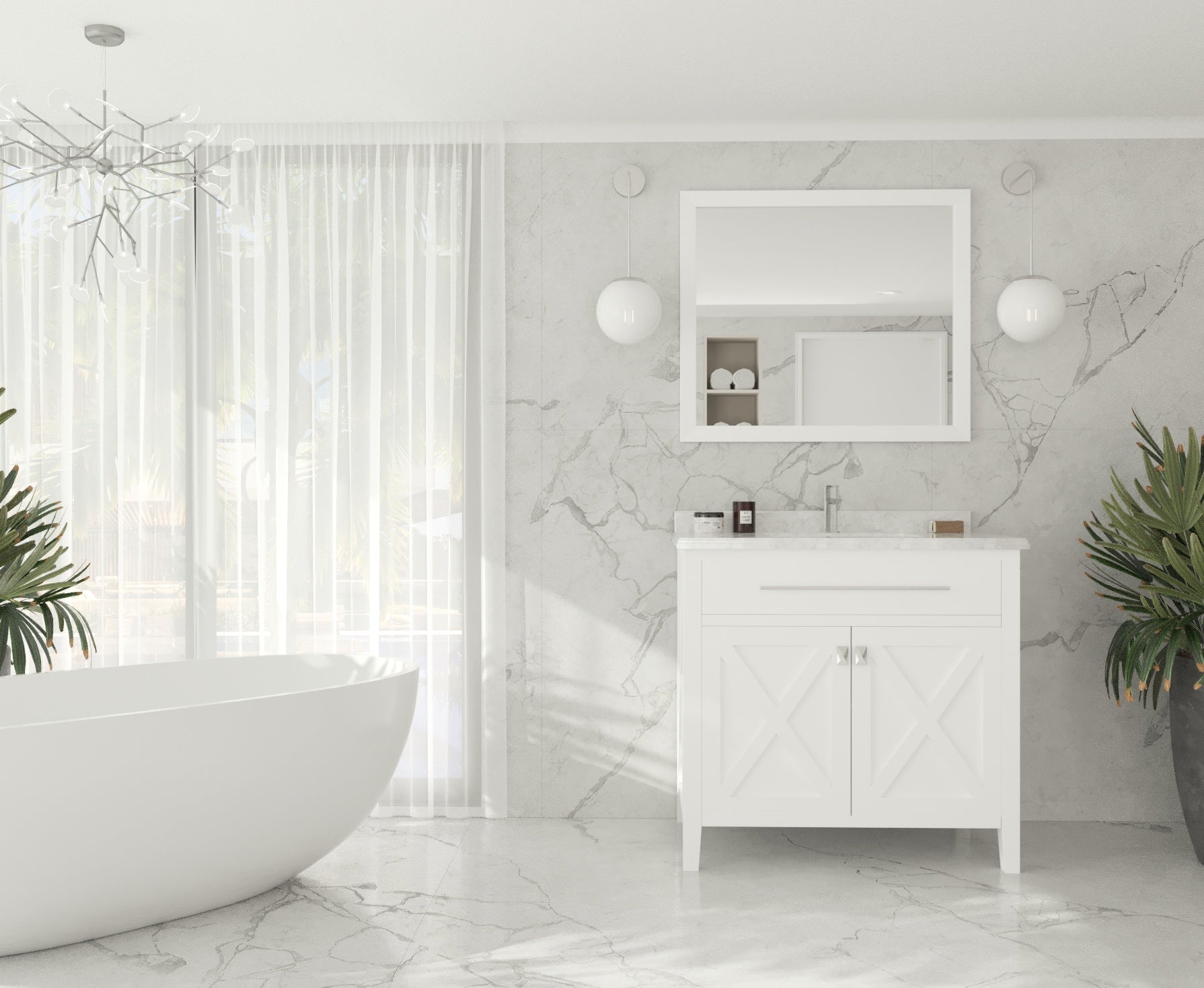 Wimbledon 36" White Bathroom Vanity with White Carrara Marble Countertop