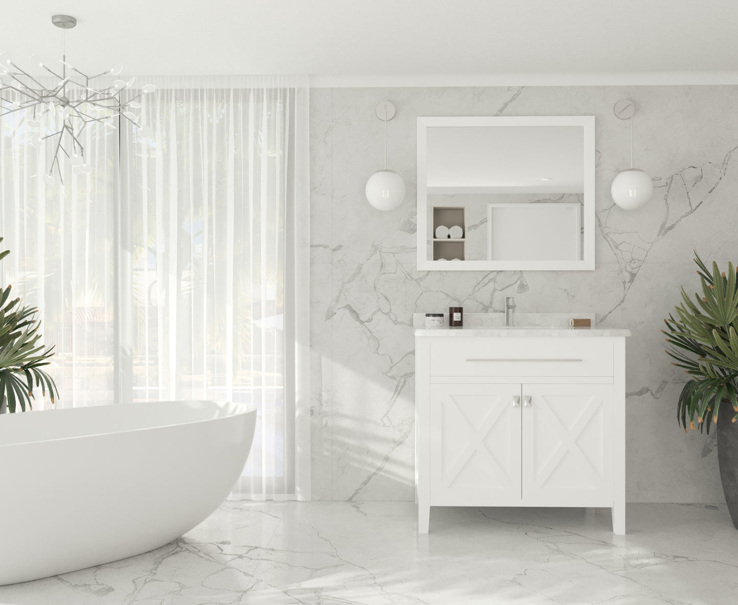 Wimbledon 36" White Bathroom Vanity with White Carrara Marble Countertop