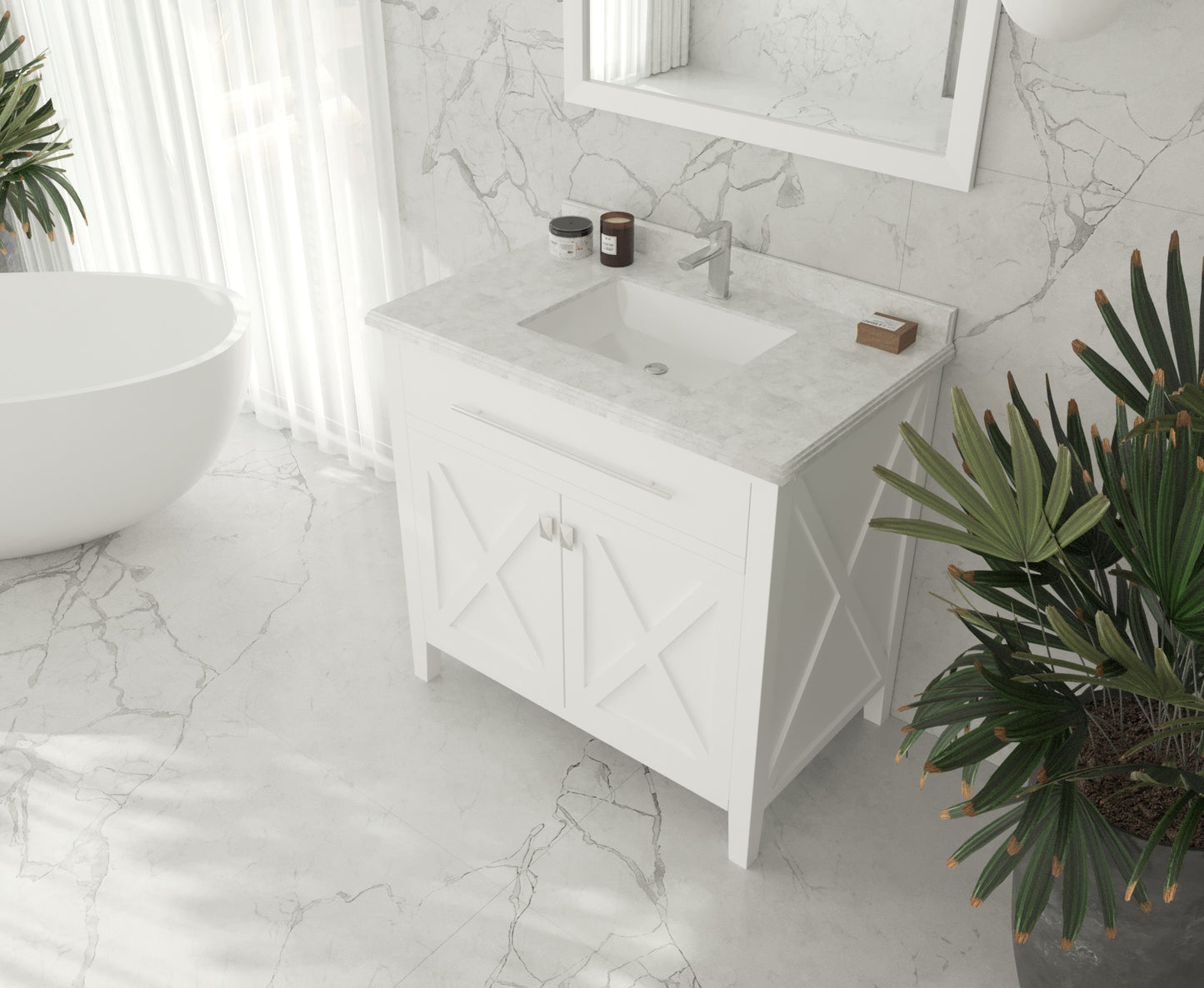 Wimbledon 36" White Bathroom Vanity with White Carrara Marble Countertop