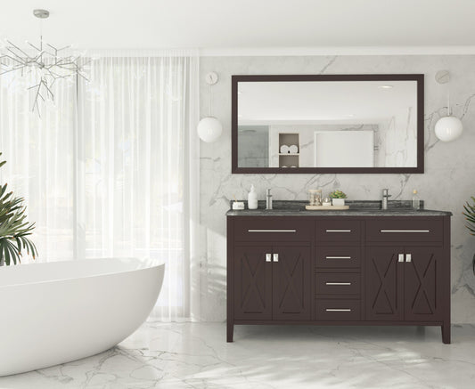 Wimbledon 60" Brown Double Sink Bathroom Vanity with Black Wood Marble Countertop