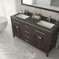 Wimbledon 60" Brown Double Sink Bathroom Vanity with Black Wood Marble Countertop