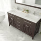 Wimbledon 60" Brown Double Sink Bathroom Vanity with Matte White VIVA Stone Solid Surface Countertop