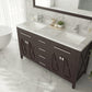 Wimbledon 60" Brown Double Sink Bathroom Vanity with White Carrara Marble Countertop