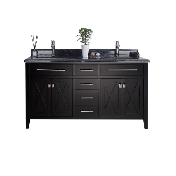 Wimbledon 60 Espresso Double Sink Bathroom Vanity with Black Wood Marble Countertop