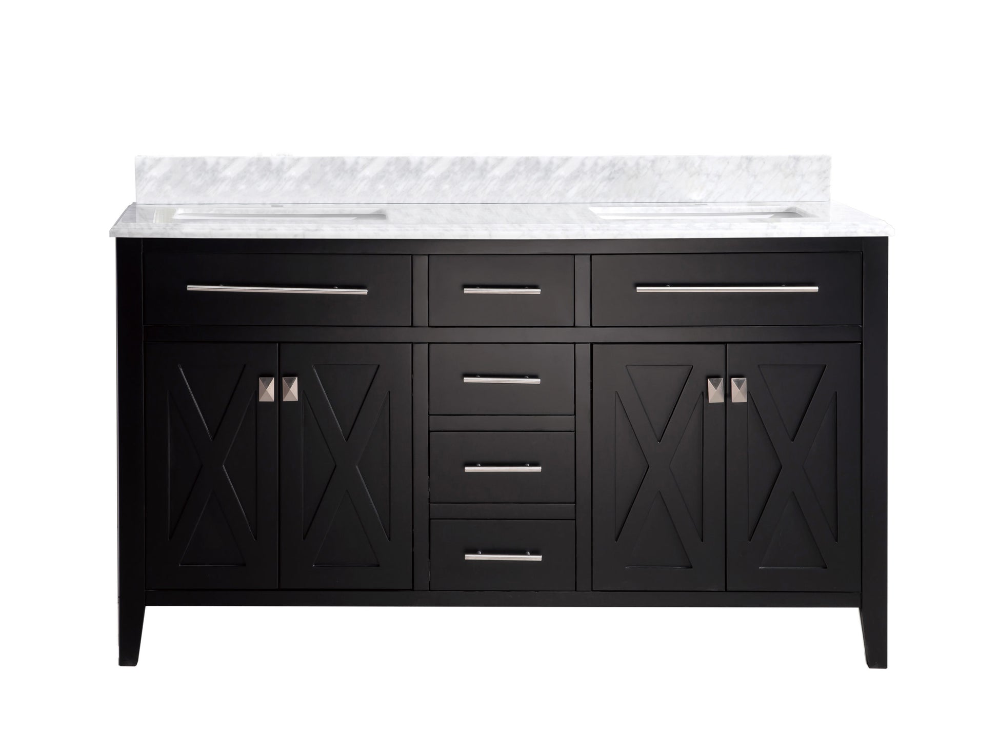 Wimbledon 60" Espresso Double Sink Bathroom Vanity with White Carrara Marble Countertop