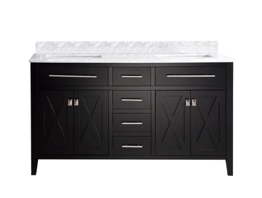 Wimbledon 60" Espresso Double Sink Bathroom Vanity with White Carrara Marble Countertop