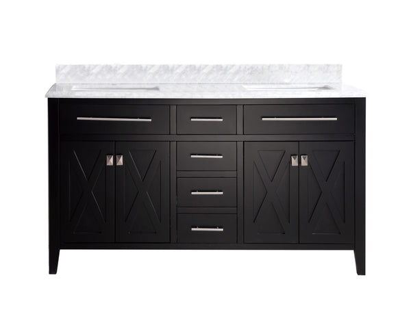 Wimbledon 60 Espresso Double Sink Bathroom Vanity with White Carrara Marble Countertop