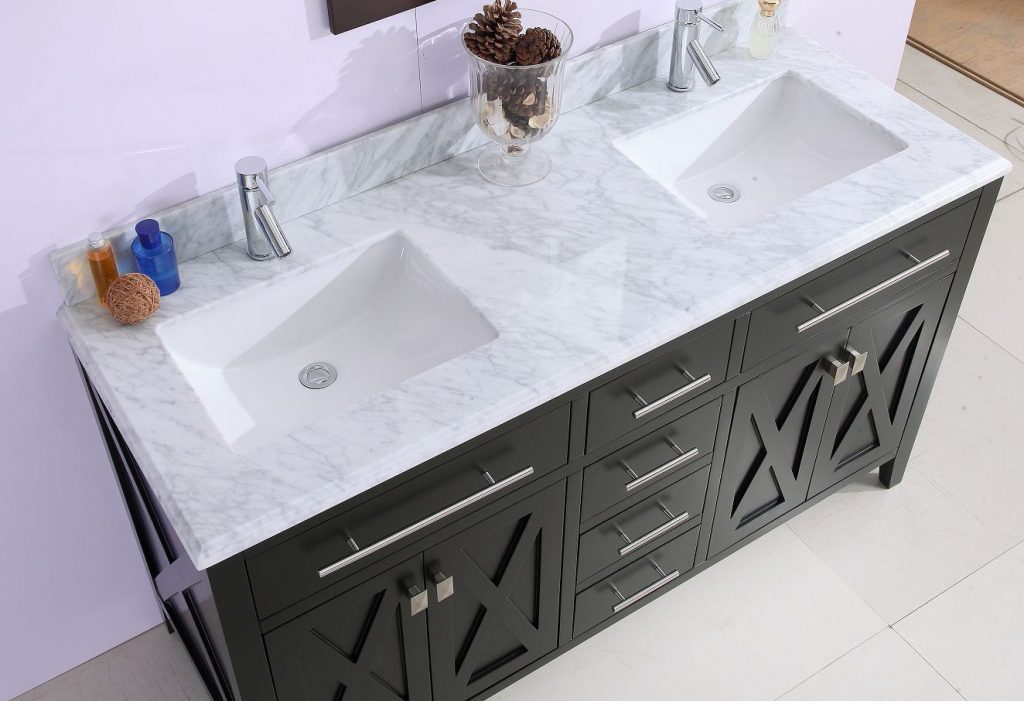 Wimbledon 60" Espresso Double Sink Bathroom Vanity with White Carrara Marble Countertop