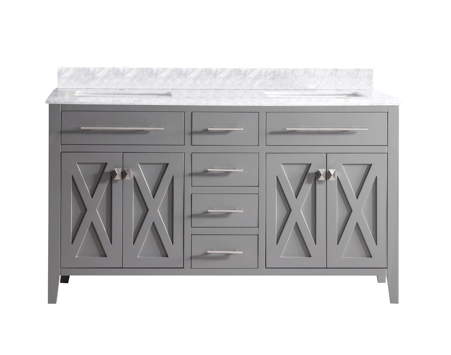 Wimbledon 60" Grey Double Sink Bathroom Vanity with White Carrara Marble Countertop