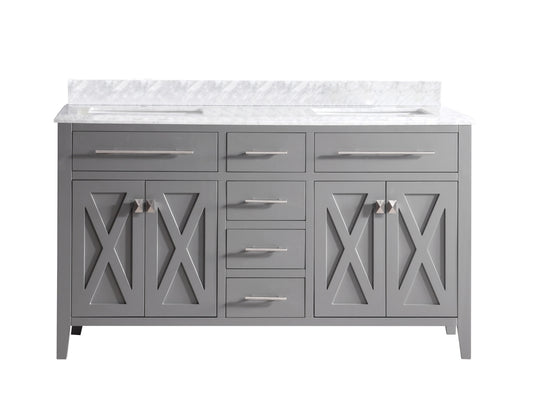 Wimbledon 60" Grey Double Sink Bathroom Vanity with White Carrara Marble Countertop