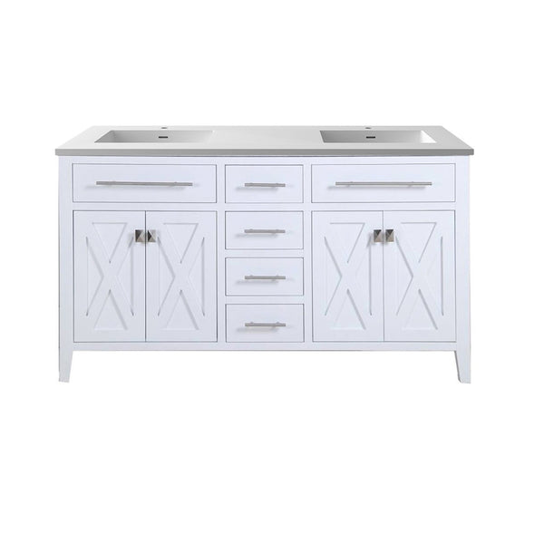 Wimbledon 60 White Double Sink Bathroom Vanity with Matte White VIVA Stone Solid Surface Countertop