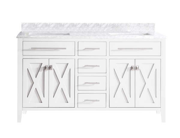 Wimbledon 60 White Double Sink Bathroom Vanity with White Carrara Marble Countertop