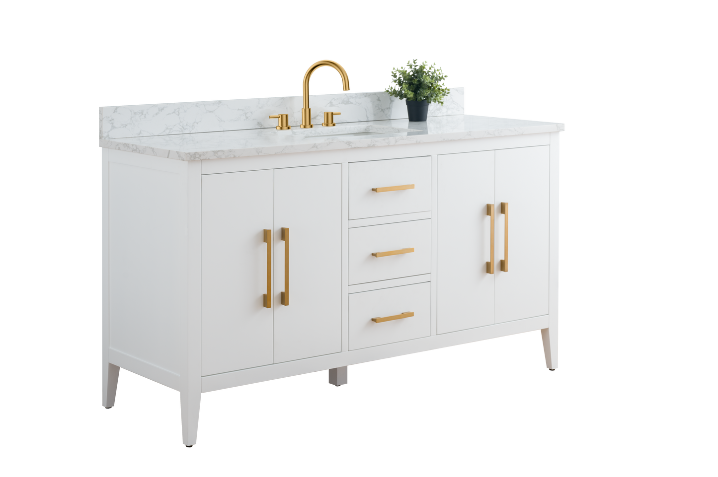 60 Inch Single Sink Bathroom Vanity in White with Marble Countertop - Vanity Art VA9060-SW