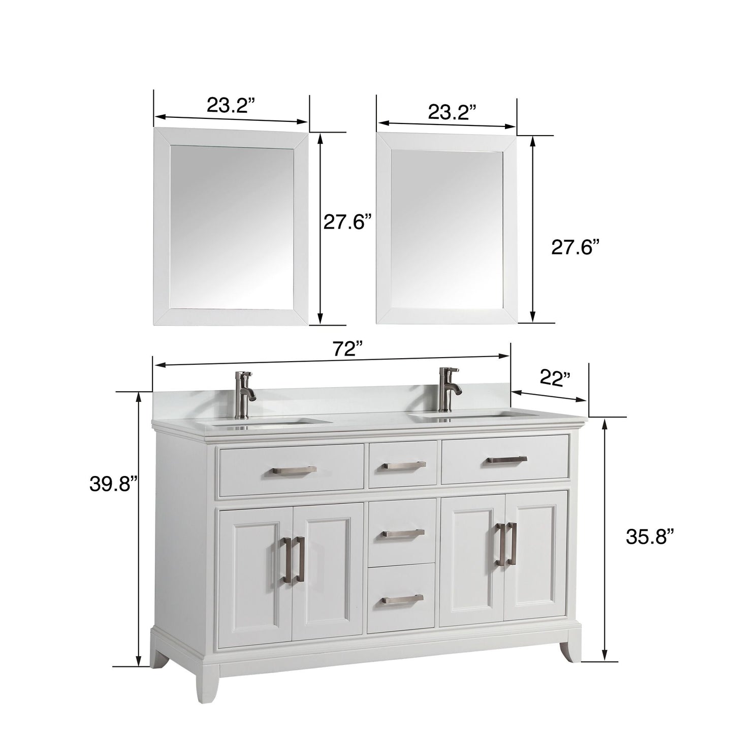 72 Inch Single Sink Bathroom Vanity in White with White Marble Countertop - Vanity Art VA1072DW