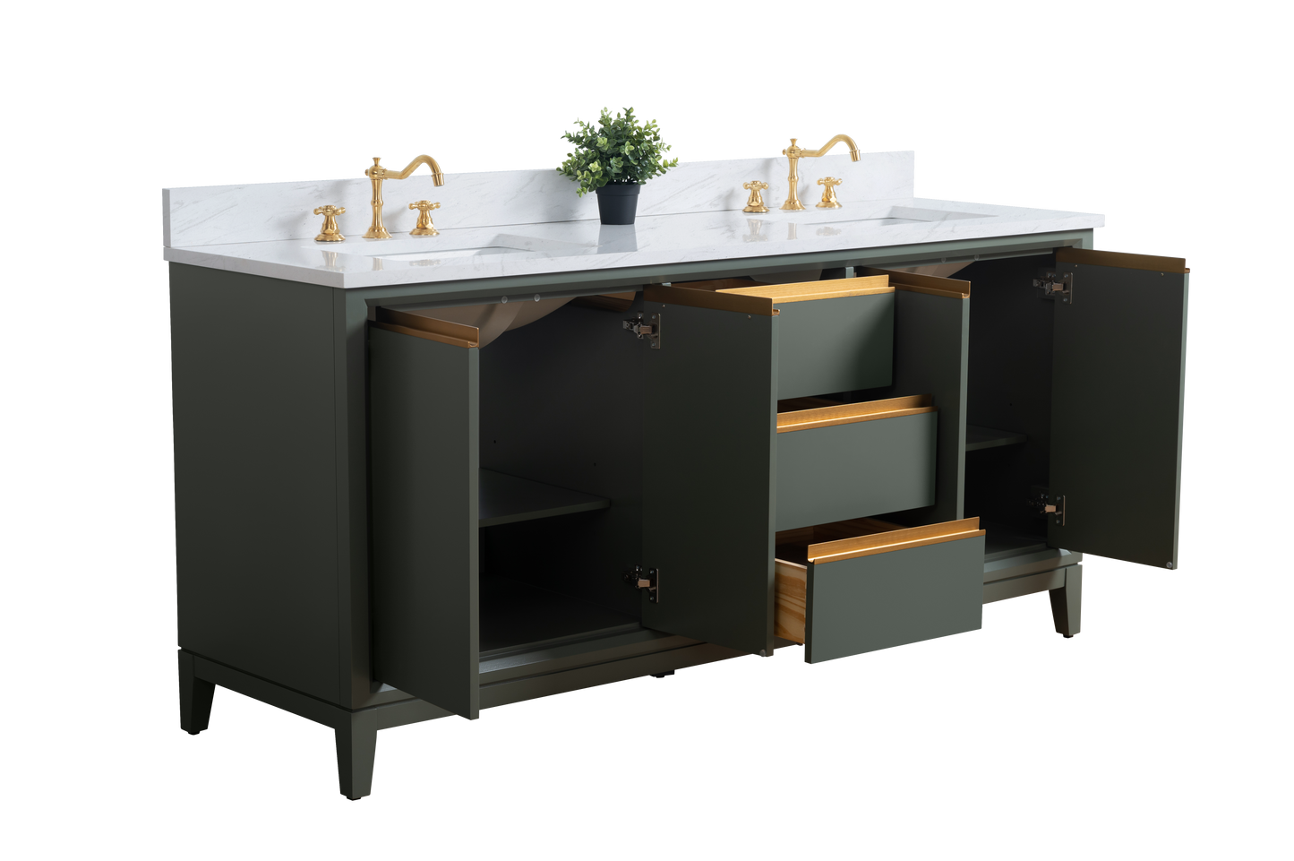 72 Inch Double Sink Bathroom Vanity in Vintage Green with Marble Countertop - Vanity Art VA8072-DVG