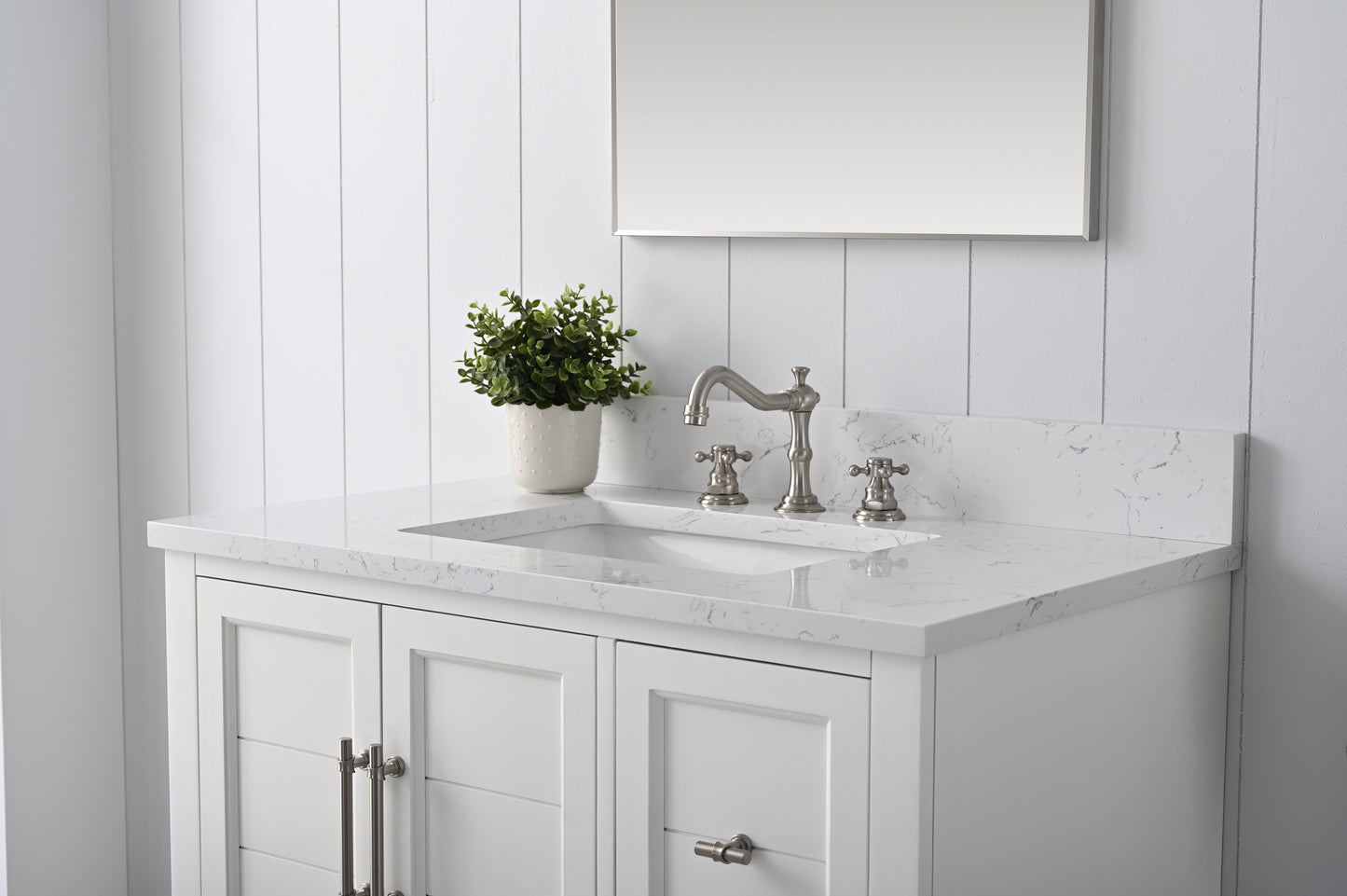 36 Inch Single Sink Bathroom Vanity in White with Marble Countertop & Backsplash - Vanity Art VA5036-W