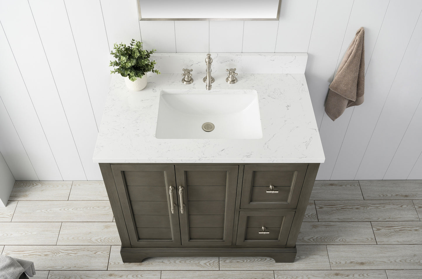 36 Inch Single Sink Bathroom Vanity in Gray with Marble Countertop & Backsplash - Vanity Art VA5036-SG