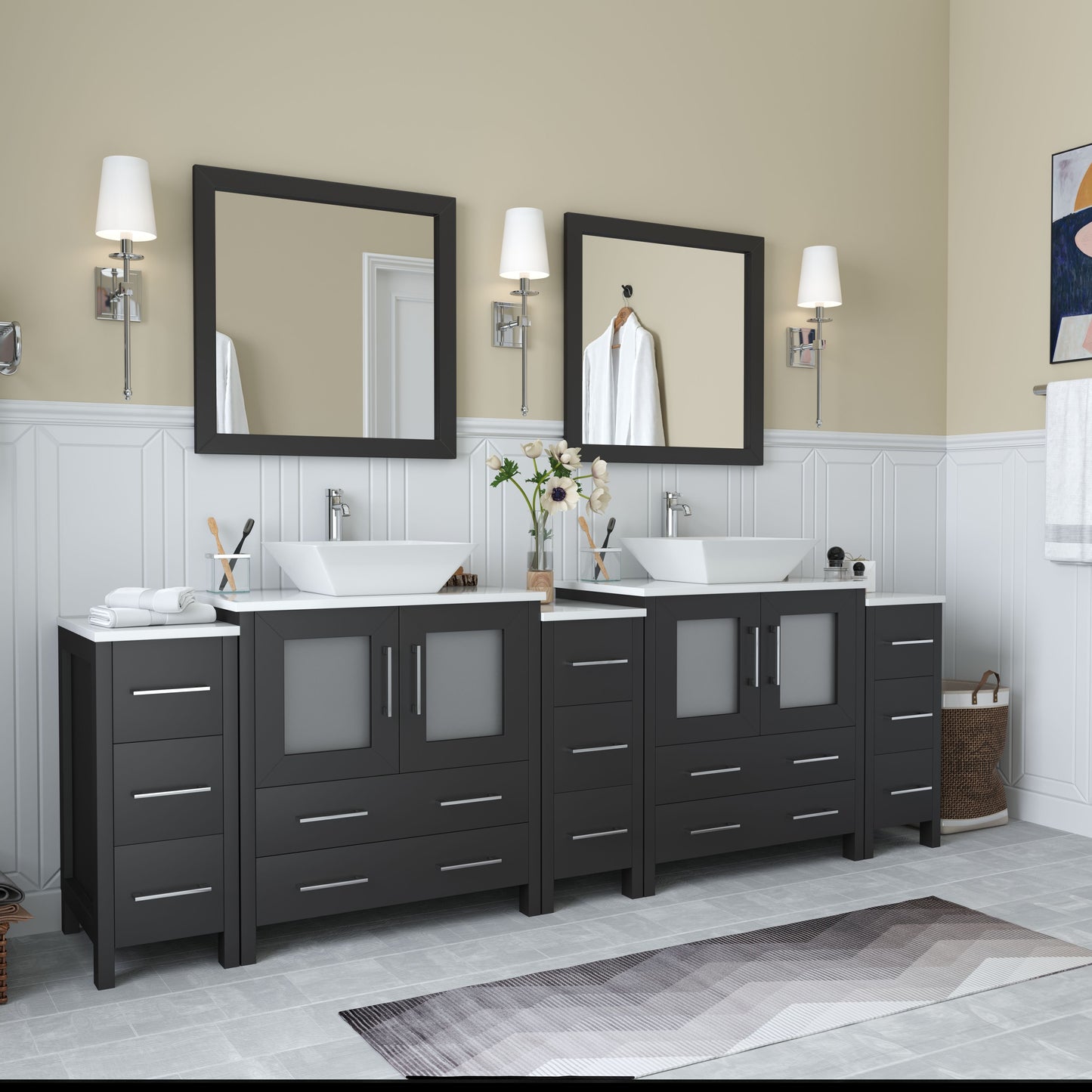 96 Inch Double Sink Bathroom Vanity in Espresso with Marble Countertop - Vanity Art VA3130-96E