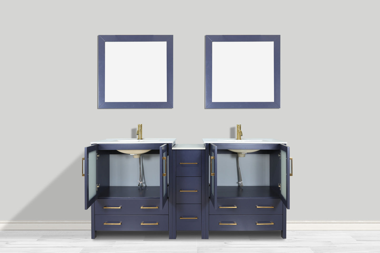 72 Inch Double Sink Bathroom Vanity in Blue with Ceramic Countertop - Vanity Art VA3030-72B