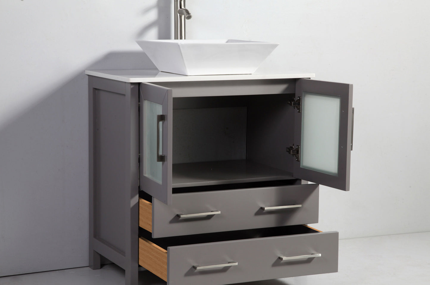 54 Inch Single Sink Bathroom Vanity in Gray with Marble Countertop - Vanity Art VA3130-54G