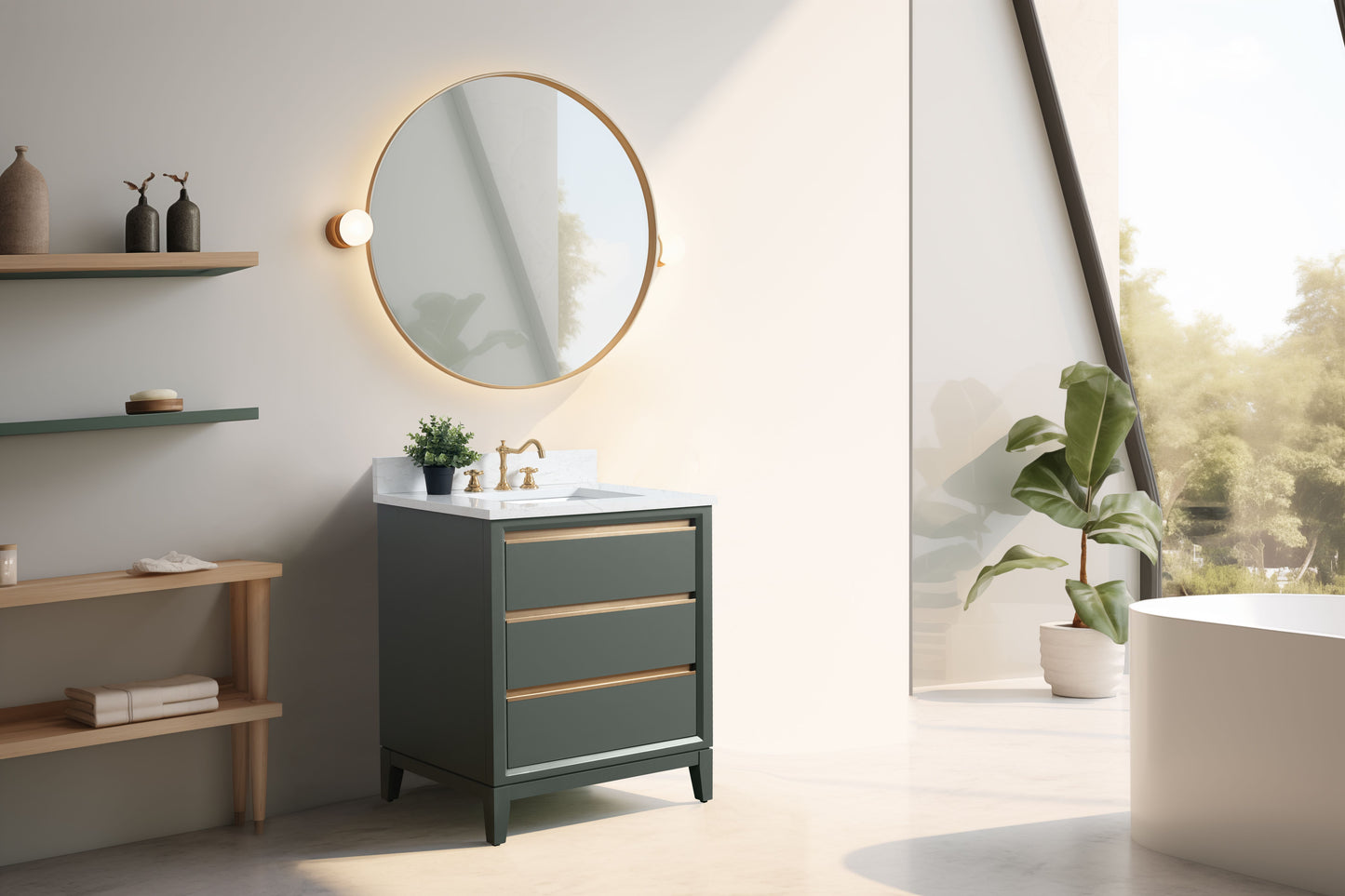 30 Inch Single Sink Bathroom Vanity in Vintage Green with Marble Countertop - Vanity Art VA8030-VG