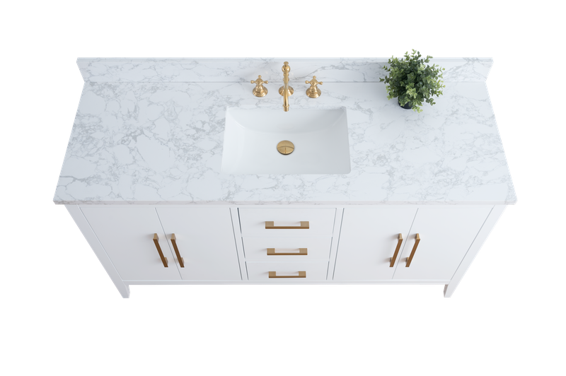 60 Inch Single Sink Bathroom Vanity in White with Marble Countertop - Vanity Art VA9060-SW