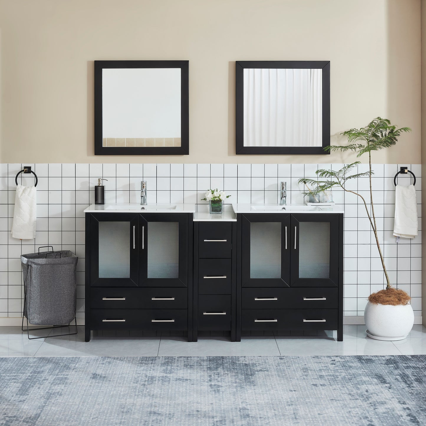 72 Inch Double Sink Bathroom Vanity in Espresso with Ceramic Countertop - Vanity Art VA3030-72E