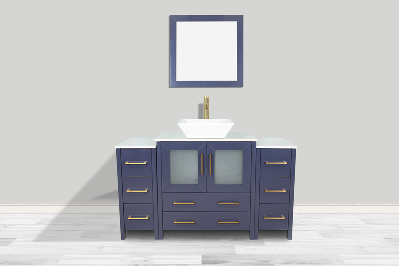 54 Inch Single Sink Bathroom Vanity in Blue with Marble Countertop - Vanity Art VA3130-54B