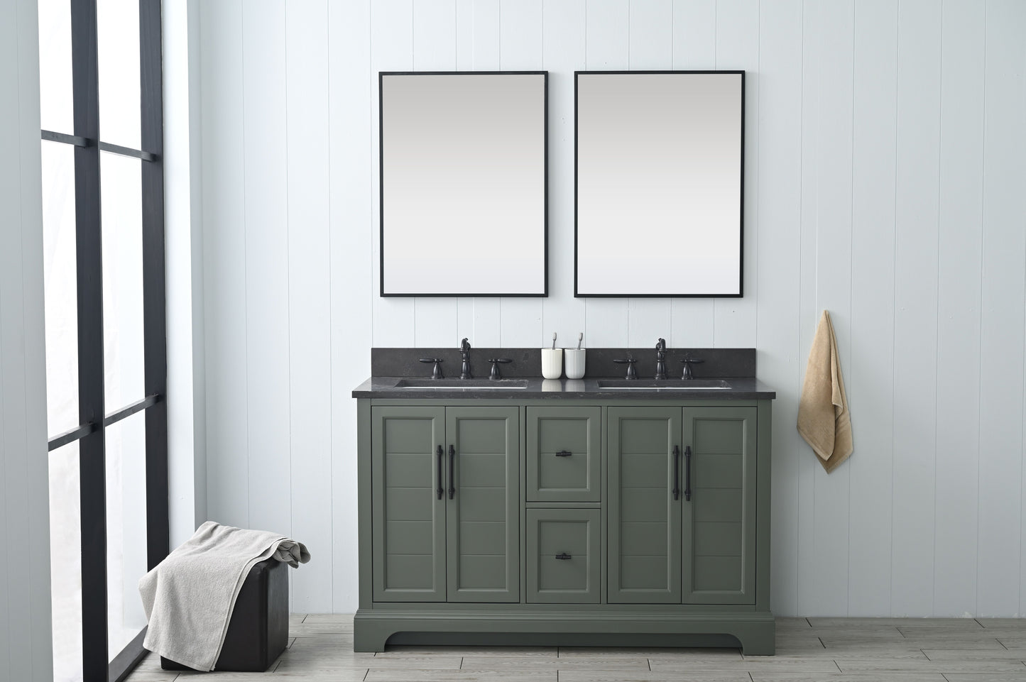 54 Inch Double Sink Bathroom Vanity in Vintage Green with Marble Countertop & Backsplash - Vanity Art VA5054-VG