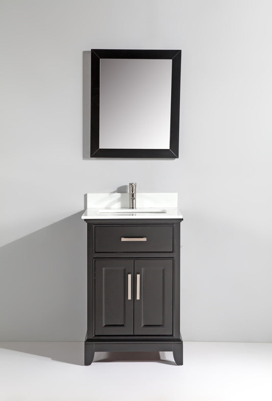 24 Inch Single Sink Bathroom Vanity in Espresso with White Marble Countertop - Vanity Art VA1024E