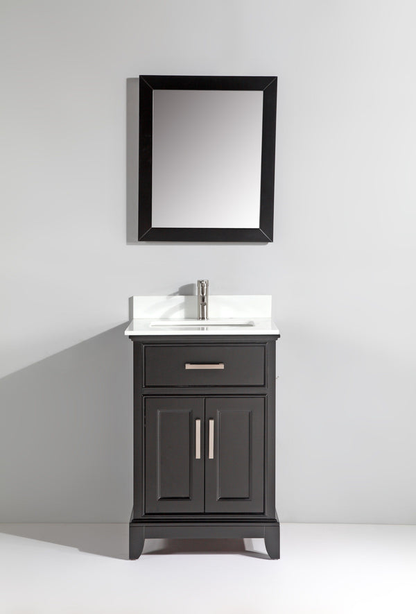 24 Inch Single Sink Bathroom Vanity in Espresso with White Marble Countertop - Vanity Art VA1024E