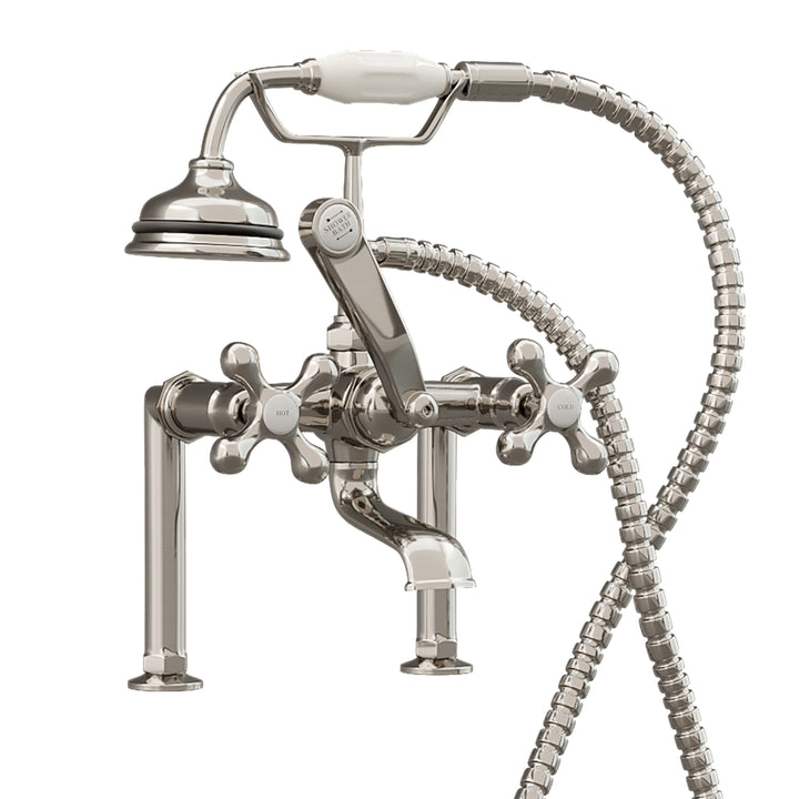 Clawfoot Tub 6" Deck Mount Brass Faucet with Hand Held Shower - Brushed Nickel (CAM463D-6-BN)