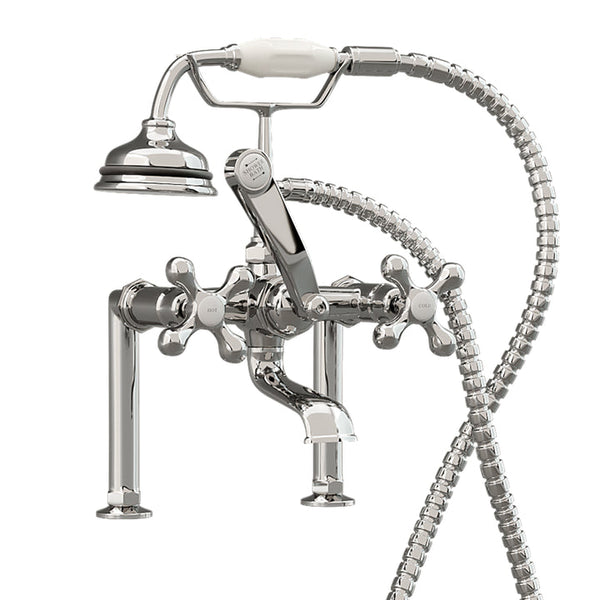 Clawfoot Tub 6 Deck Mount Brass Faucet with Hand Held Shower - Polished Chrome (CAM463D-6-CP)