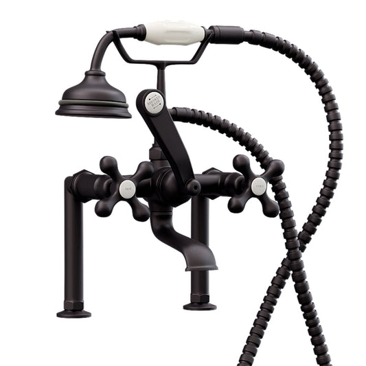 Clawfoot Tub 6" Deck Mount Brass Faucet with Hand Held Shower - Oil Rubbed Bronze (CAM463D-6-ORB)