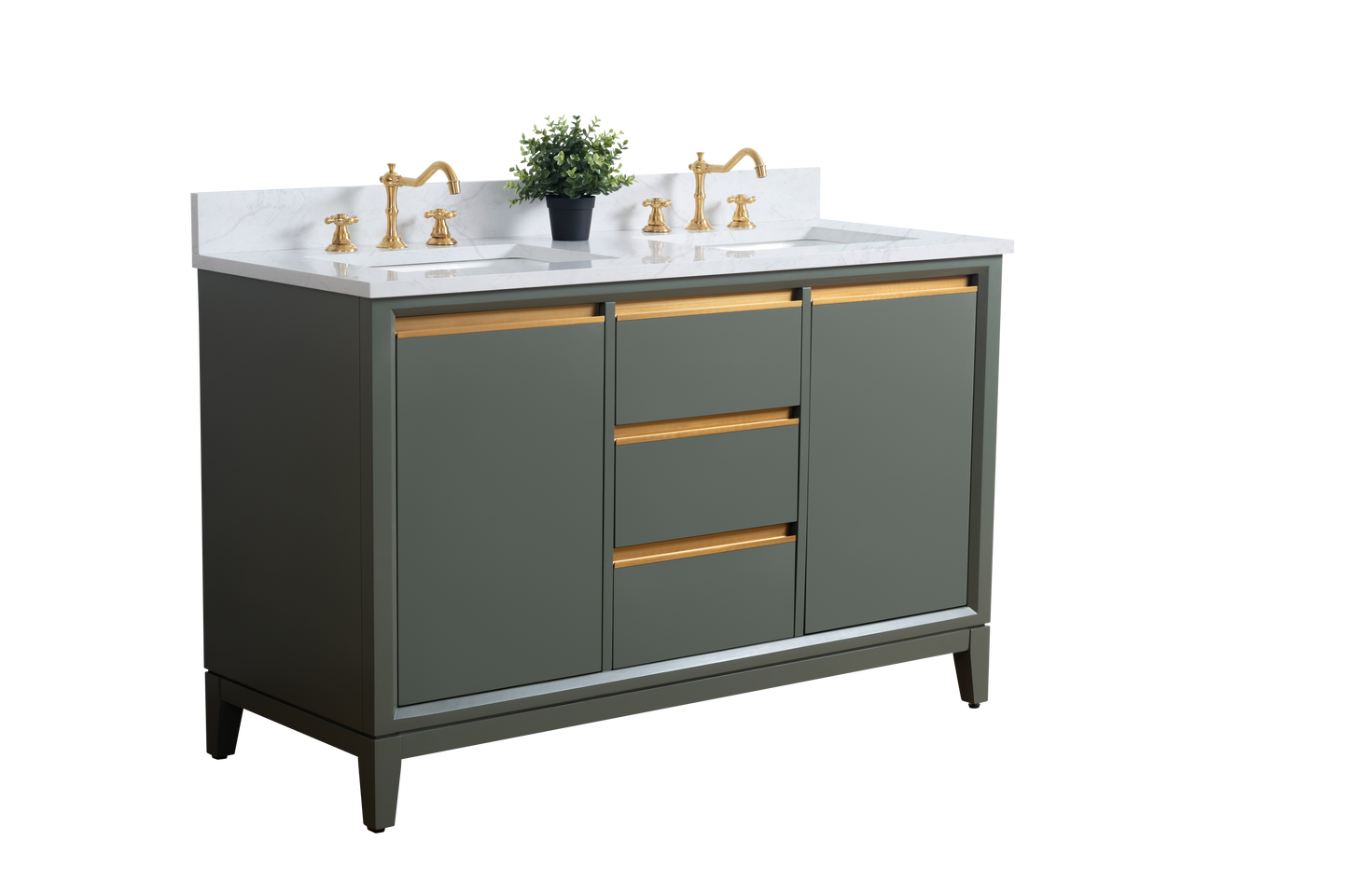 54 Inch Double Sink Bathroom Vanity in Vintage Green with Marble Countertop - Vanity Art VA8054-DVG