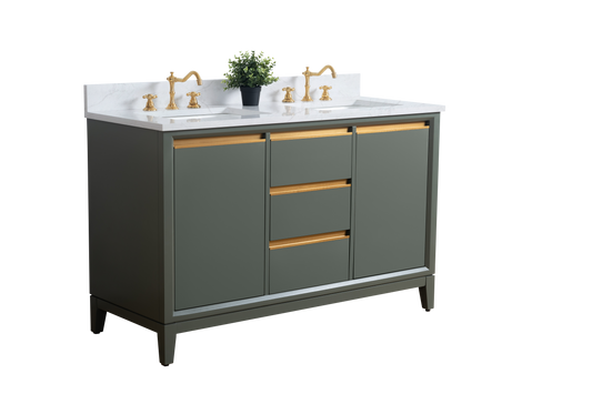 54 Inch Double Sink Bathroom Vanity in Vintage Green with Marble Countertop - Vanity Art VA8054-DVG