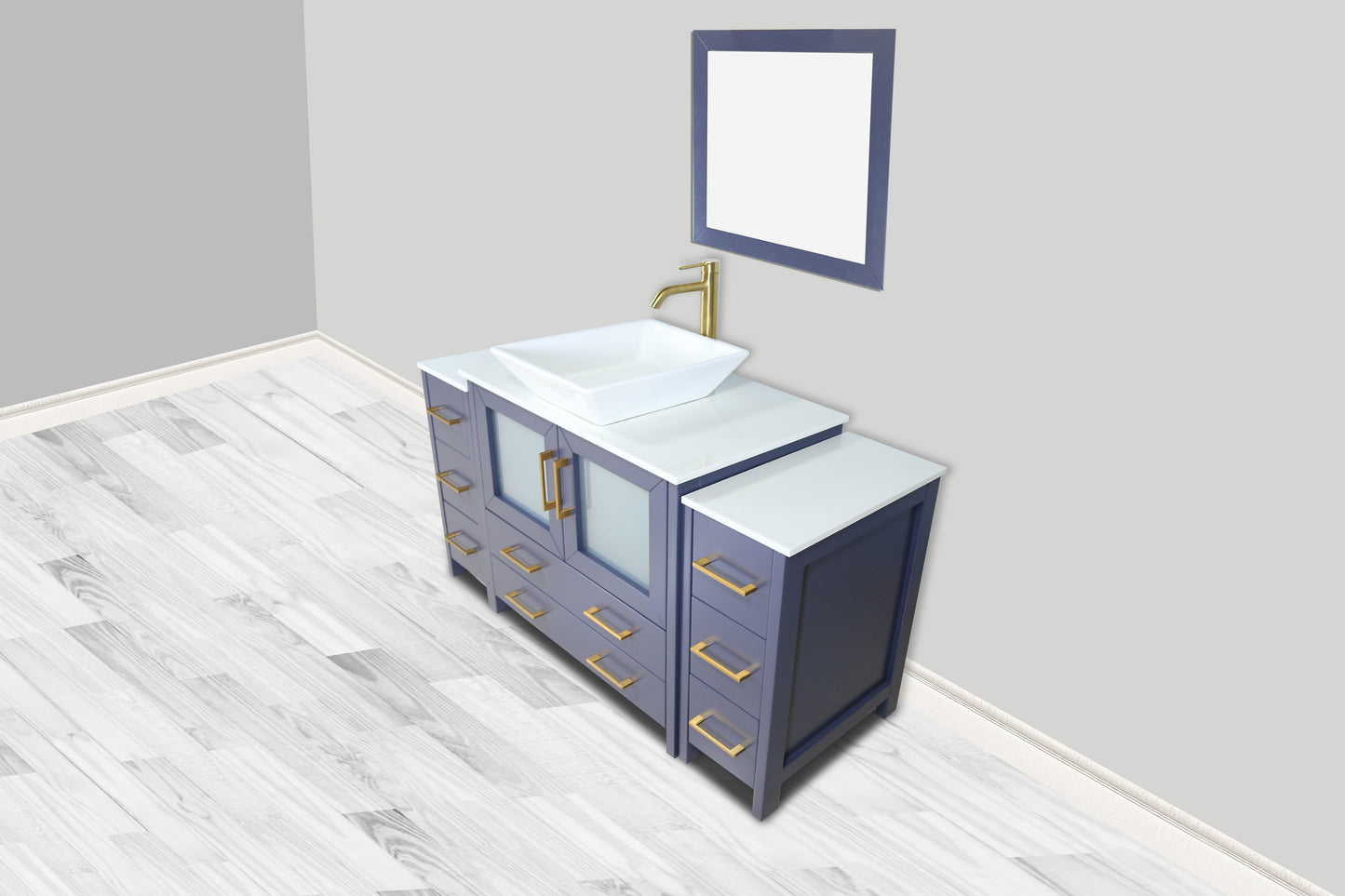 60 Inch Single Sink Bathroom Vanity in Blue with Marble Countertop - Vanity Art VA3136-60B