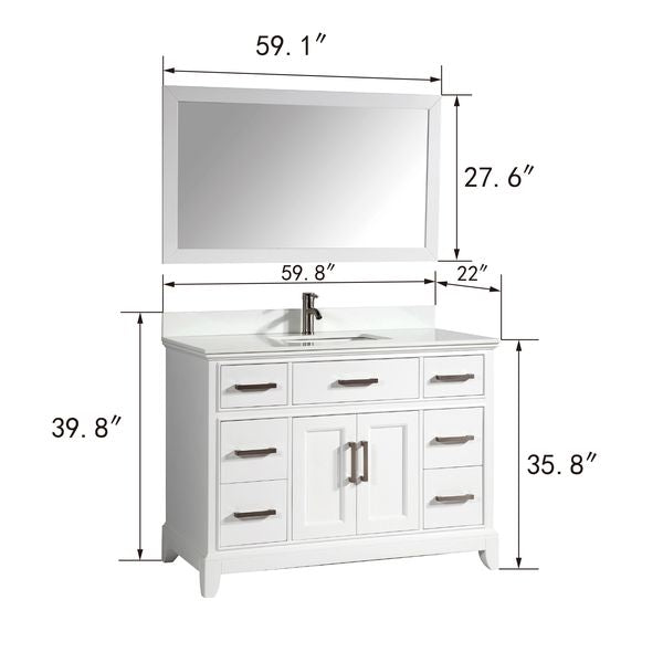 60 Inch Single Sink Bathroom Vanity in White with White Marble Countertop - Vanity Art VA1060SW