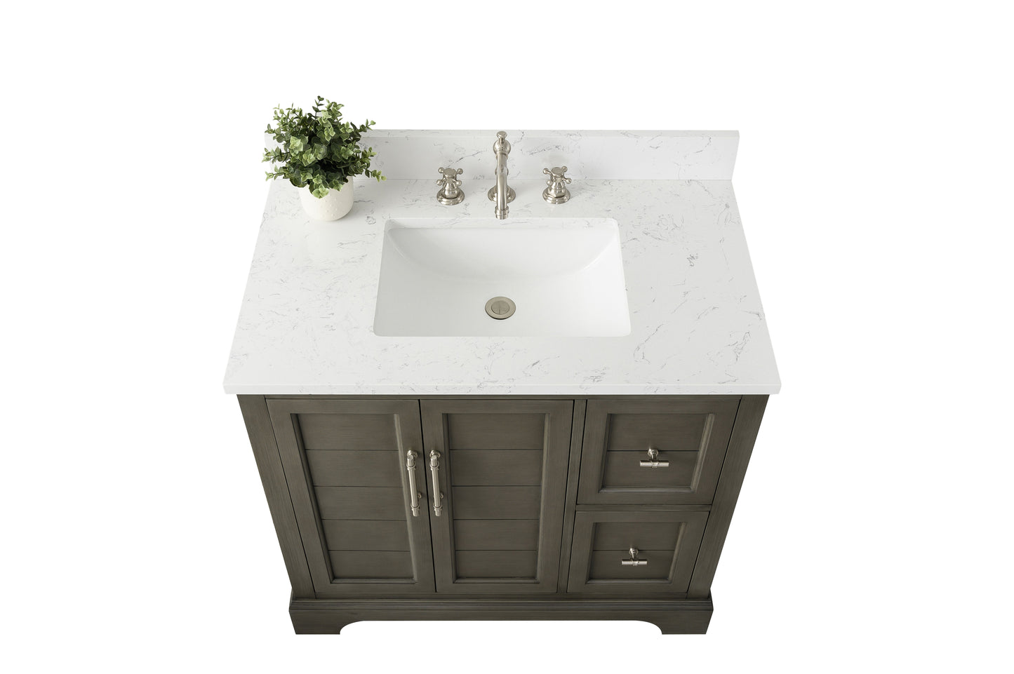 36 Inch Single Sink Bathroom Vanity in Gray with Marble Countertop & Backsplash - Vanity Art VA5036-SG