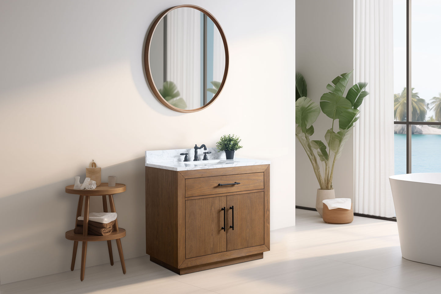 36 Inch Single Sink Bathroom Vanity in Tan with Marble Countertop - Vanity Art VA7036-T-ET